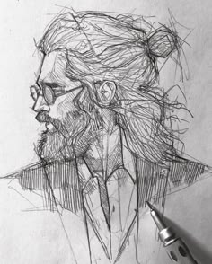 a drawing of a man with glasses and a beard