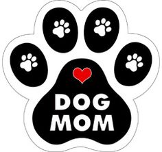 a dog paw with the words dog mom written on it and a red heart in the center