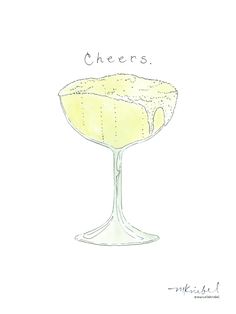 Cheers! Sparkling Champagne Watercolor Art Print - Marcella Kriebel Art and Illustration Champagne Watercolor, Glass Watercolor, Sparkling Champagne, Greeting Card Envelope, Glass Of Champagne, Watercolor Greeting Cards, Ink Illustration, Pen And Watercolor, Ink Illustrations