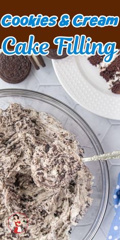 cookies and cream cake filling in a glass bowl