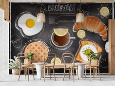 an image of breakfast themed wall mural