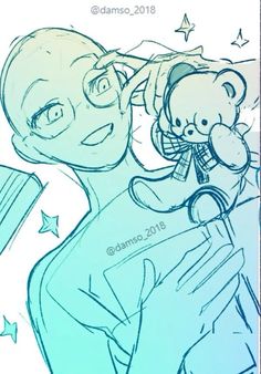 a drawing of a man holding a teddy bear with stars around him and the caption reads, i love you