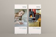 two roll up banners with the same image on them