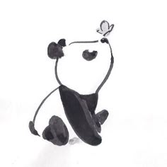 a drawing of a panda bear with a butterfly on its head