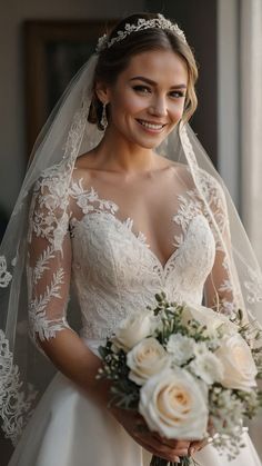 a woman in a wedding dress holding a bouquet