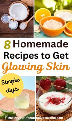 Want to get healthy glowing skin at home ? Then here is a simple collection of 8 skincare recipes to get glowing skin. These skincare recipes are natural and gentle on skin. Diy skincare, skincare tips, simple skincare routine.  Homemade beauty recipes and natural beauty recipes. Skincare Routine Homemade, Recipes For Glowing Skin, Get Glowing Skin Naturally, Glowing Skin At Home, Diy Hair Care Recipes, Homemade Body Lotion, Glowing Skin Naturally, Homemade Lotions