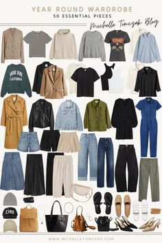 Urban Capsule Wardrobe, Minimalist Wardrobe Year Round, Year Capsule Wardrobe, Preppy Wardrobe Essentials, Minimalist List, Year Round Wardrobe, My Dream Wardrobe, Casual Capsule Wardrobe