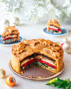 festive vegan vegetable pie on a plate