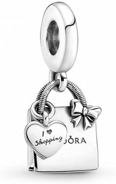 Elegant Bag Charm With Charms As Gift, Elegant Bag Charm With Lobster Clasp As Gift, Elegant Bag Charm With Lobster Clasp For Gift, Pandora Shopping Bag, Pandora Logo, Heart Shaped Bag, Pandora Jewelry Charms