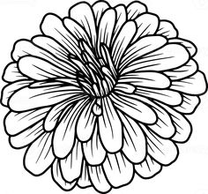 a black and white drawing of a large flower with petals on it's center