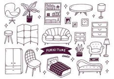 hand drawn furniture set in black and white stock photo, images and royalty photos freehanded