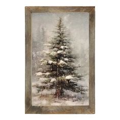 a painting of a pine tree in the snow