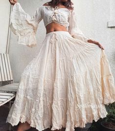 Boho Two Piece Set Maxi Skirttwo Piece Set Cotton Ruffle Crop - Etsy Long Flowy Skirt Outfit, Flowy Skirt Outfit, Circle Maxi Skirt, Maxi Skirt Summer, Festival Maxi Skirt, Summer Maxi Skirt, Fair Outfit, Beach Maxi Skirt, White Cotton Skirt