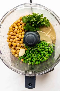 peas, chickpeas and other ingredients in a food processor to make hummus