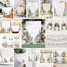 a collage of christmas themed items including cupcakes, cards and napkins