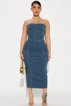 Denim Dress Outfit Summer, Jeans Dress Outfit, Denim Dress Outfit, Denim Bodycon Dress, Strapless Denim Dress, Denim Jean Dress, Maxi Dress Sleeveless, Denim Maxi Dress, Denim Midi Dress