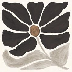 a black and white drawing of a flower on a white background with some brown spots in the center