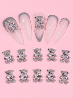 Multicolor  Collar  Zinc Alloy Blingbling 3D Decoration Embellished   Beauty Tools Bears Nails, Nail Art Jewelry, Nail Jewels, Manicure Diy, Soft Nails, Gem Nails, Pedicure Nail Art, Cute Nail Art, Girls Nails