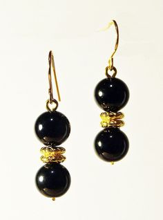 Black Onyx 14K gold-filled earrings are hypoallergenic and lightweight.  Earrings are packaged in free gold-foil gift box. Gold Onyx Earrings For Evening, Elegant Cadmium-free Yellow Gold Earrings, Gold Onyx Earrings For Pierced Ears, Classic Onyx Earrings Gift, Gold Onyx Jewelry For Gift, Black Hypoallergenic Earrings For Anniversary, Gold Onyx Dangle Earrings, Handmade Black Earrings For Anniversary, Gold Onyx Drop Earrings