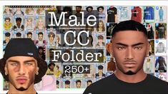 two male avatars are shown in front of a collage of photos and the words male cc folderr