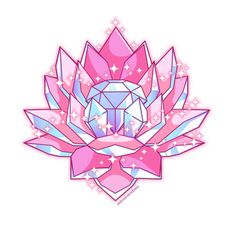 a pink and blue flower with diamonds on it's petals, surrounded by stars