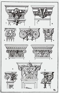 an old drawing shows different types of vases