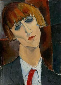 a painting of a woman wearing a suit and tie