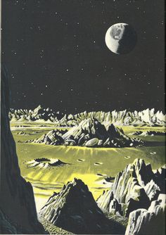 an image of the moon over mountains and land