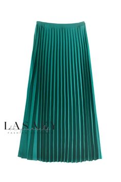 Lasaky - Sophisticated Pleated High-Waisted A-Line Maxi Skirt Chic Green Pleated Maxi Skirt, Chic Green Pleated Skirt, Chic Green Flowy Pleated Skirt, Elegant Green Pleated Skirt, Chic Green Pleated Lined Skirt, Chic Green Lined Pleated Skirt, Elegant Green Skirted Bottoms, Elegant Green Pleated Skirt For Workwear, Elegant Green Pleated Skirt For Work