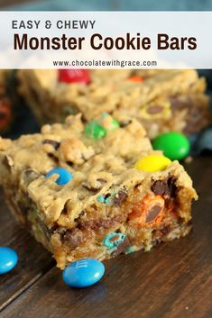 monster cookie bars with m & m candy on top