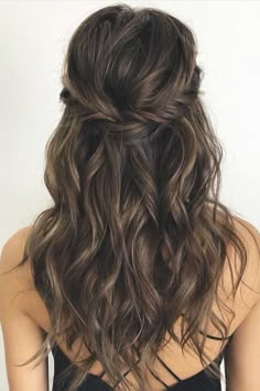 Medium Brunette Hair, Partial Updo, Boho Hairstyle, Wedding Hairstyles Half Up Half Down, Half Updo, Bridesmaid Hairstyles