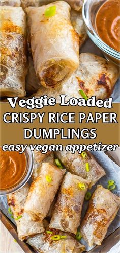 vegetable loaded crispy rice paper dumplings with dipping sauce