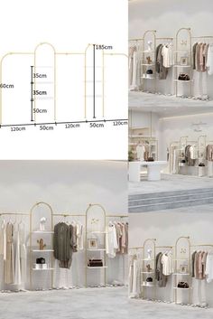 two pictures showing the size and measurements of clothing racks