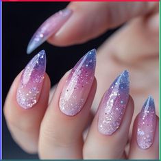 winter nail designs, winter nail ideas, nail aesthetic, pink nail aesthetic Glitter Nail Art Ideas, Acrylic Nails Ideas Glitter, Rock Nails Designs, Almond Glitter Nails, Girly Nail Designs, Nail Ideas Ombre, Cute Nails Blue, Cute Girly Nails, Nails With Glitter Design