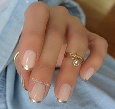 Nails Mail Designs Elegant, Neutral Everyday Nails, New Year’s Nails Short, Classy Wedding Nails For Bride, Nails With Gold Tips, Gold Tip Nails, Nails 2016, French Manicure Designs