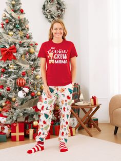 Get into the festive mood with our matching family Christmas pajamas! Embrace the holiday spirit with your favorite people and pets in our comfortable and cozy Gingerbread-themed sleepwear.
* Please add each size separately to your shopping cart.
* Each size includes 1 set of pajamas (1 top+1 bottom), or 1 romper, or 1 pet bandana.
* For children's safety, pajamas should be snug-fitting or flame-resistant. These kids' and babies' pajamas are flame-resistant.
* Gingerbread-themed print with THE Cookies CREW DADA/MAMA/MINI on the adults' and kids' pajamas.
* Drawstring and pockets on all pajama pants.
* Round neckline.
* Short sleeves.
* Suitable for home, leisure, and Christmas party.
* Regular fit.
* Medium length.
* Imported product sold by PatPat.
* Reliable supplier. Matching Family Christmas Pajamas, Mens Pajamas Set, Family Christmas Pajamas, Family Pajamas, Mens Pajamas, Christmas Pajamas, Kids Pajamas, Pet Bandana, Matching Outfits