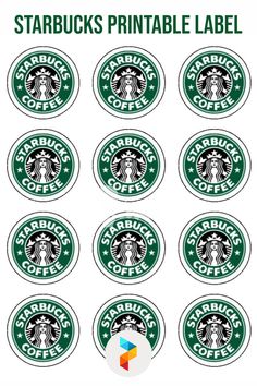 six starbucks stickers with the words starbucks coffee on them, all in green and white