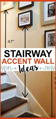 Stairway accent wall ideas How To Hang Pictures On Staircase Wall, Stair Accent Wall, Staircase Wall Decor Ideas, Gallery Wall Ideas Stairs, Stairway Wall Decor, Statement Hallway, Stairs Wall Decor Ideas