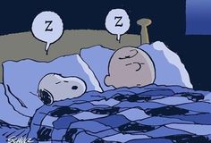 two cartoon characters sleeping in bed with bubble speech bubbles above them