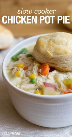 a bowl filled with chicken pot pie soup