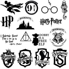 harry potter stickers are shown in black and white