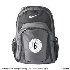 a black backpack with a white ball on the front and number 6 on the back