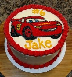 Lightning McQueen buttercream cake Mcqueen Cake Design, Mcqueen Party Ideas, Cake Design Buttercream