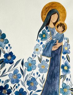 Catholic Watercolor Art, Mother Mary Painting, Mother Mary Art, Jesus Watercolor, Mary Painting, Maria Art, Mother Painting, Harmony Art, Mother Maria