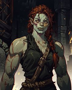 Half orc Muscular Orc Woman, Dnd Half Orc Woman, Half Orc Cosplay, Dnd Female Half Orc, Half Orc Barbarian Female Dnd, Dnd Orc Female, Female Half Orc Barbarian, Orc Hairstyles, Female Orc Art