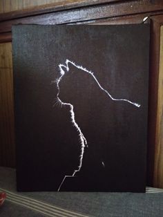 a black canvas with a cat drawn on it