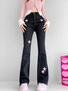 Add a sparkling touch to your style with our Pink Star Flared Jeans! These cute jeans feature a fun star patch, perfect for adding a little flair to any outfit. With the pink color and flare boot cut, it's one stylish pair of jeans that will bring your look to the next level! ��🤩😍🤩 Size Chart: Size Waist (cm) Hip (cm) Length (cm) Waist (in) Hip (in) Length (in) S 62 90 100 24.41 35.43 39.37 M 66 94 101 25.98 37.01 39.76 L 70 98 102 27.56 38.58 40.16 XL 74 102 103 29.13 40.16 40.55 XXL 78 106 10 Harajuku Jeans, Clothing Kawaii, Estilo Harajuku, Rash Guard Swimwear, Goth Clothing, Baby Tees Y2k, Household Goods, Y2k Baby Tee, Salalah