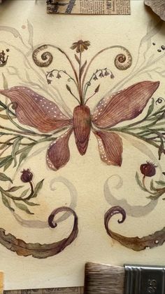 Antique finish Watercolor whimsical moth with Painting Ideas Butterfly, Watercolor Butterfly Tattoo, Watercolor Painting Easy, Watercolor Whimsical, Watercolor Painting Ideas, Learn Watercolor Painting, Botanical Elements