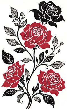 a drawing of two roses with leaves