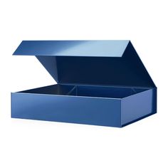 an open blue box on a white background